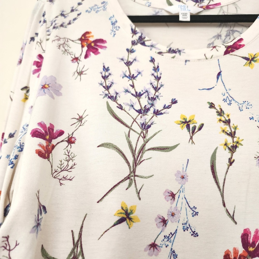 Womens Floral Side Knot Long Sleeve Top Ivory Wildflower XXXL Cottagecore Boho - Picture 5 of 6